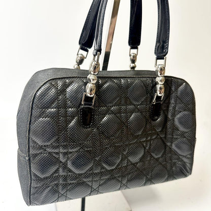 Christian Dior Hand Bag Tote Purse Cannage Leather Black Authentic