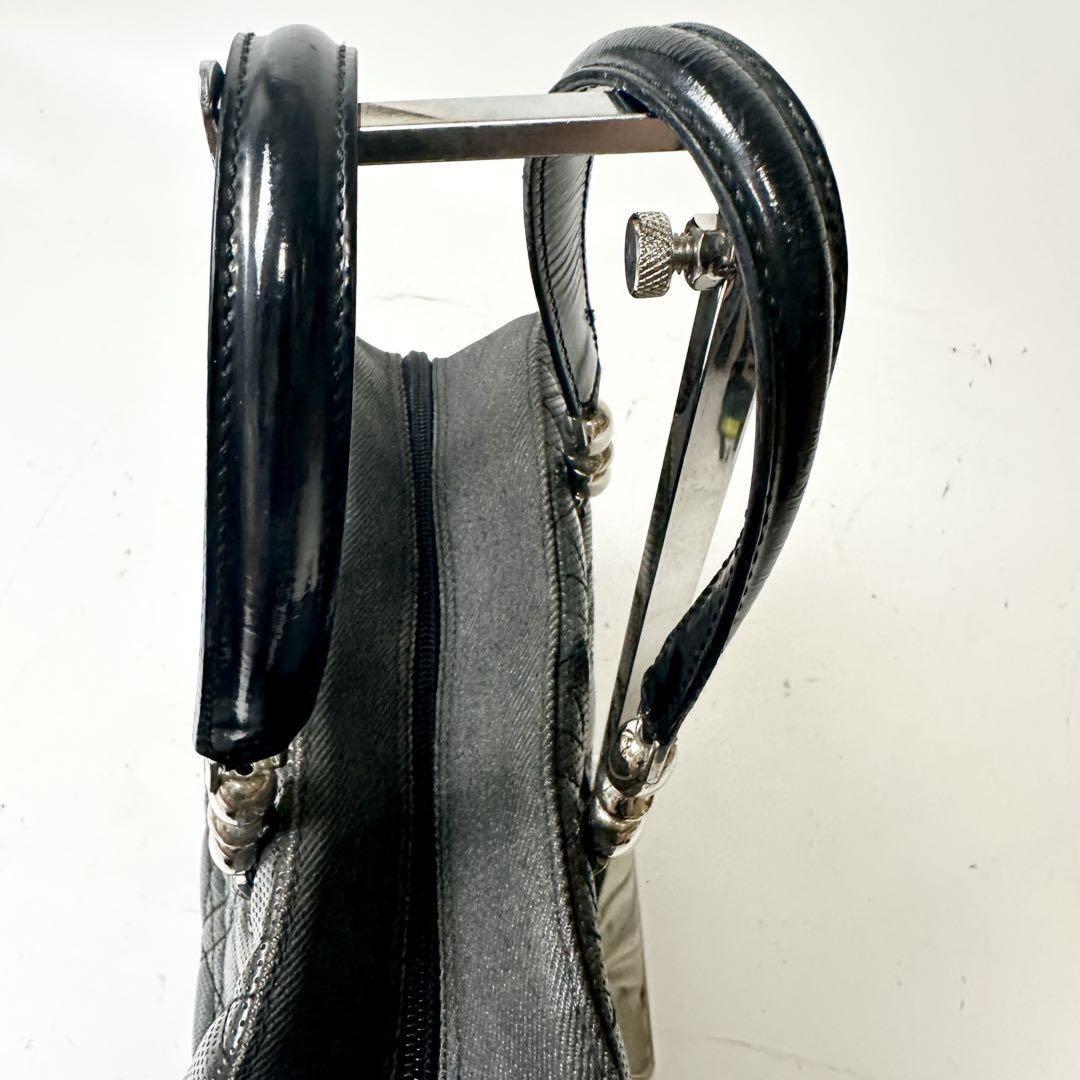 Christian Dior Hand Bag Tote Purse Cannage Leather Black Authentic