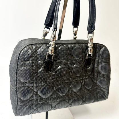 Christian Dior Hand Bag Tote Purse Cannage Leather Black Authentic