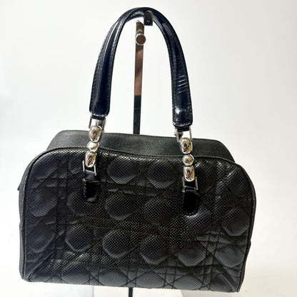 Christian Dior Hand Bag Tote Purse Cannage Leather Black Authentic