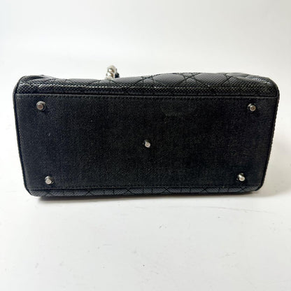 Christian Dior Hand Bag Tote Purse Cannage Leather Black Authentic