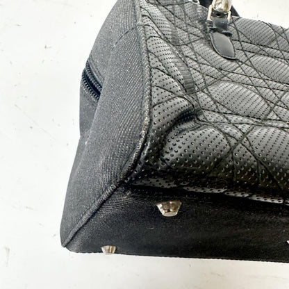 Christian Dior Hand Bag Tote Purse Cannage Leather Black Authentic
