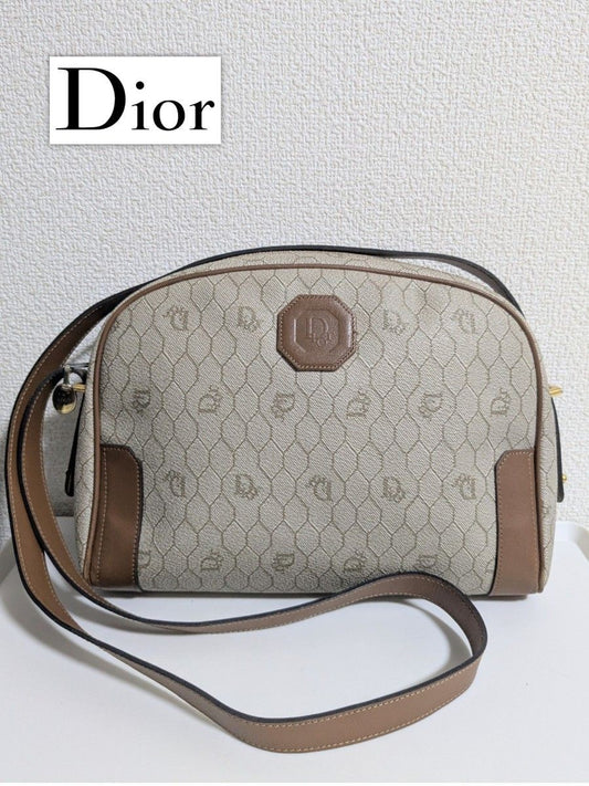 Christian Dior Shoulder Bag Purse Honeycomb Leather Beige Authentic
