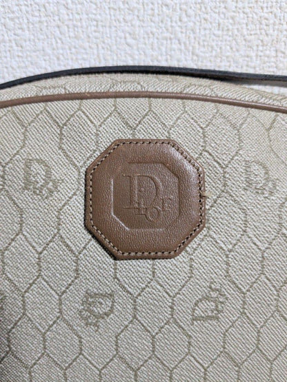 Christian Dior Shoulder Bag Purse Honeycomb Leather Beige Authentic