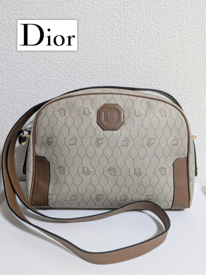 Christian Dior Shoulder Bag Purse Honeycomb Leather Beige Authentic