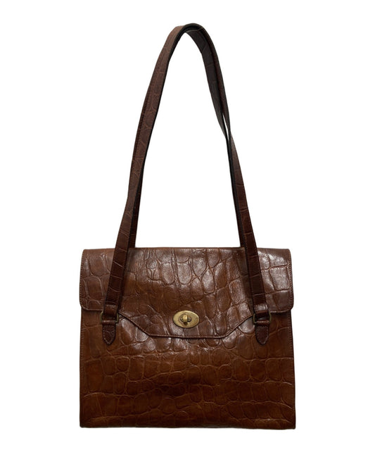MULBERRY Hand Bag Tote Purse Turn Lock Brown Authentic