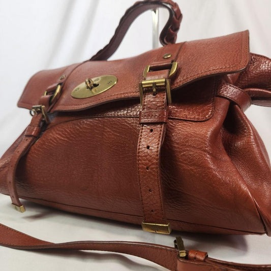 MULBERRY Hand Shoulder Bag Tote Purse 2way Turn Lock Leather Brown Authentic