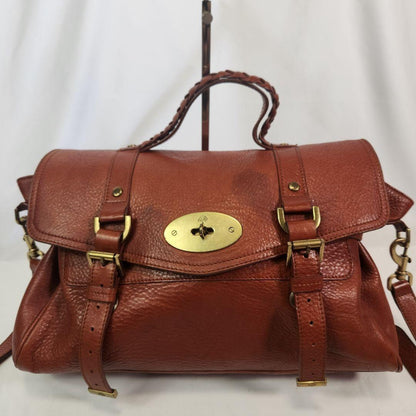 MULBERRY Hand Shoulder Bag Tote Purse 2way Turn Lock Leather Brown Authentic
