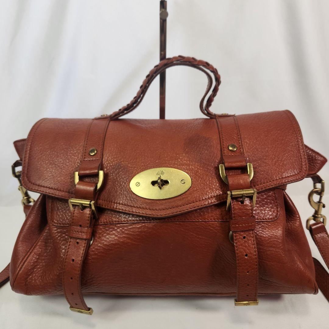 MULBERRY Hand Shoulder Bag Tote Purse 2way Turn Lock Leather Brown Authentic