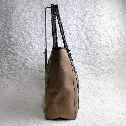 MULBERRY Hand Bag Tote Purse Turn Lock Canvas Leather Authentic