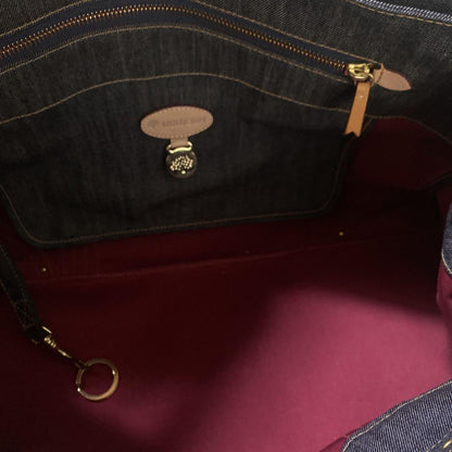 MULBERRY Boston Hand Bag Tote Purse Turn Lock Denim Navy Indigo Authentic