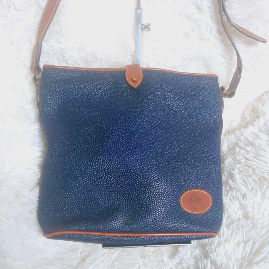 MULBERRY Shoulder Bag Purse Leather Navy Camel Authentic