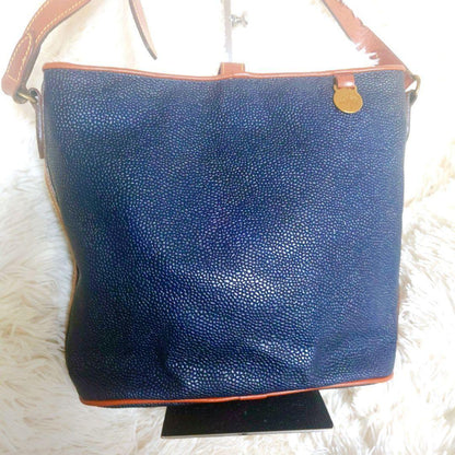 MULBERRY Shoulder Bag Purse Leather Navy Camel Authentic