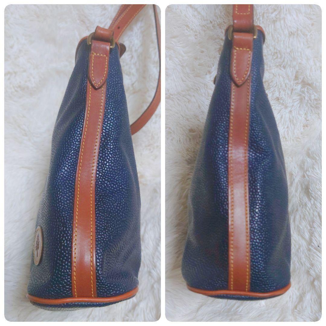 MULBERRY Shoulder Bag Purse Leather Navy Camel Authentic