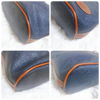 MULBERRY Shoulder Bag Purse Leather Navy Camel Authentic