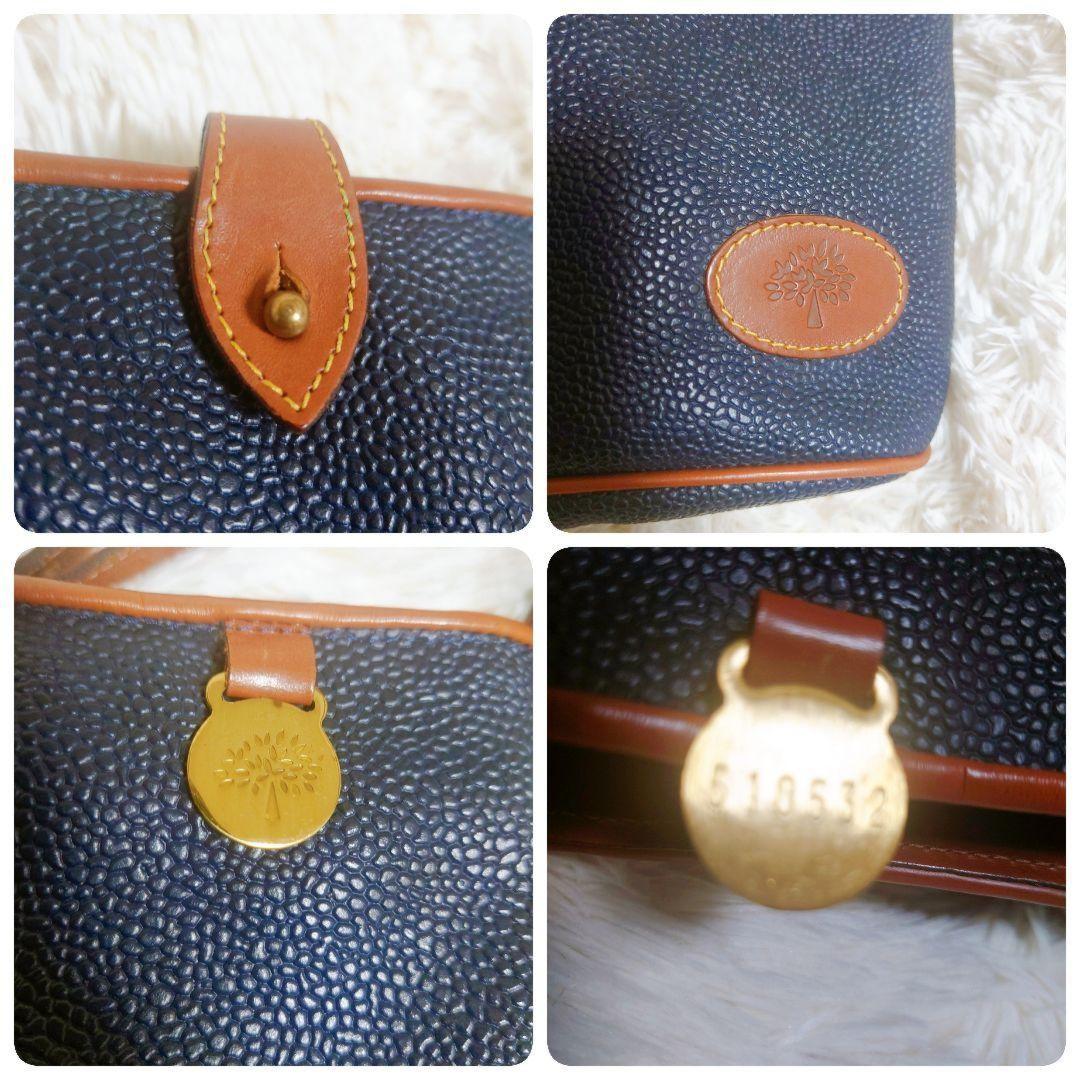MULBERRY Shoulder Bag Purse Leather Navy Camel Authentic