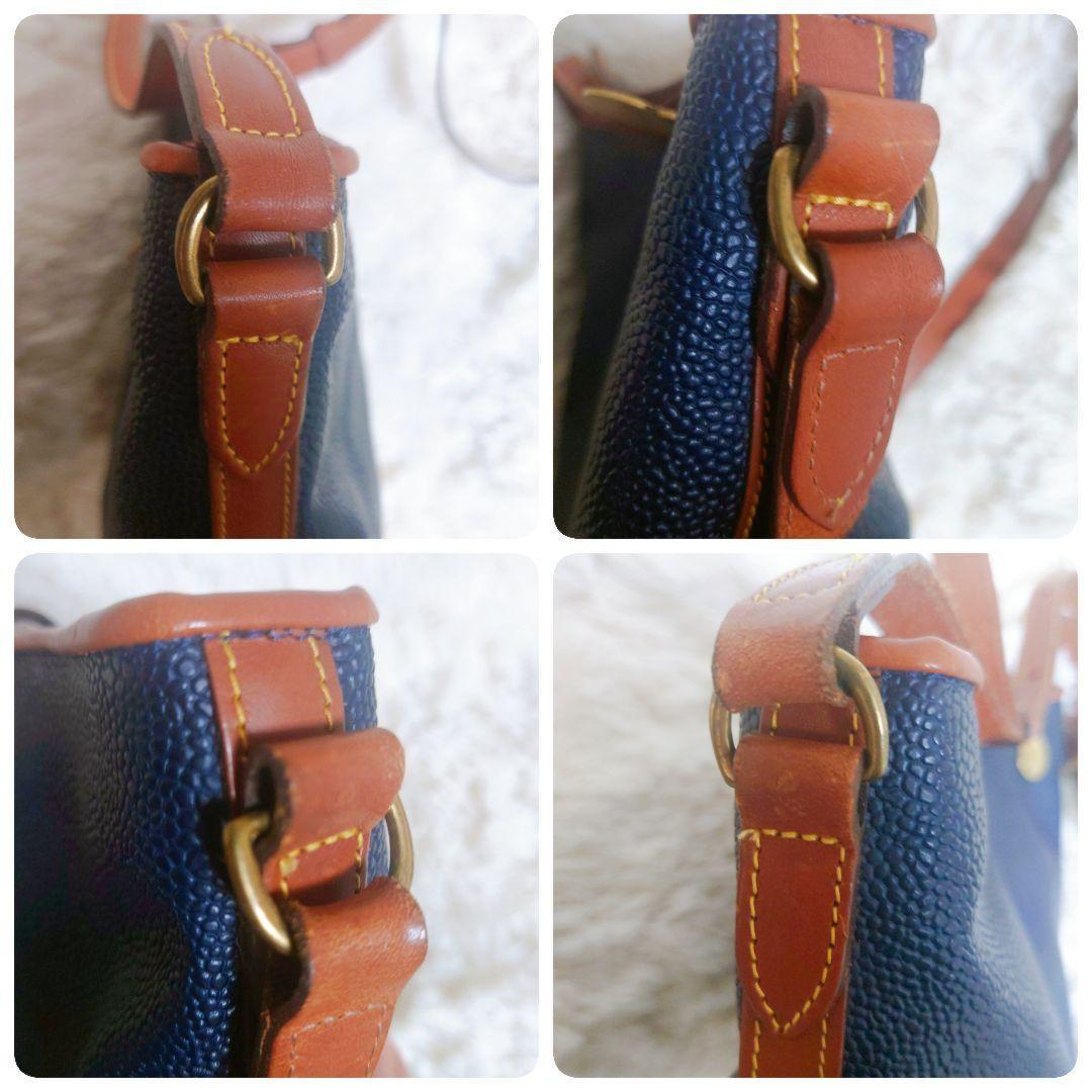 MULBERRY Shoulder Bag Purse Leather Navy Camel Authentic