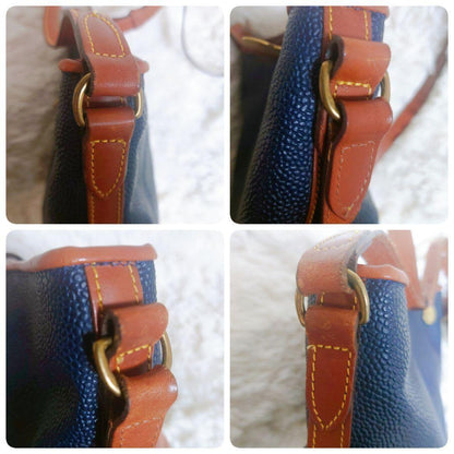 MULBERRY Shoulder Bag Purse Leather Navy Camel Authentic