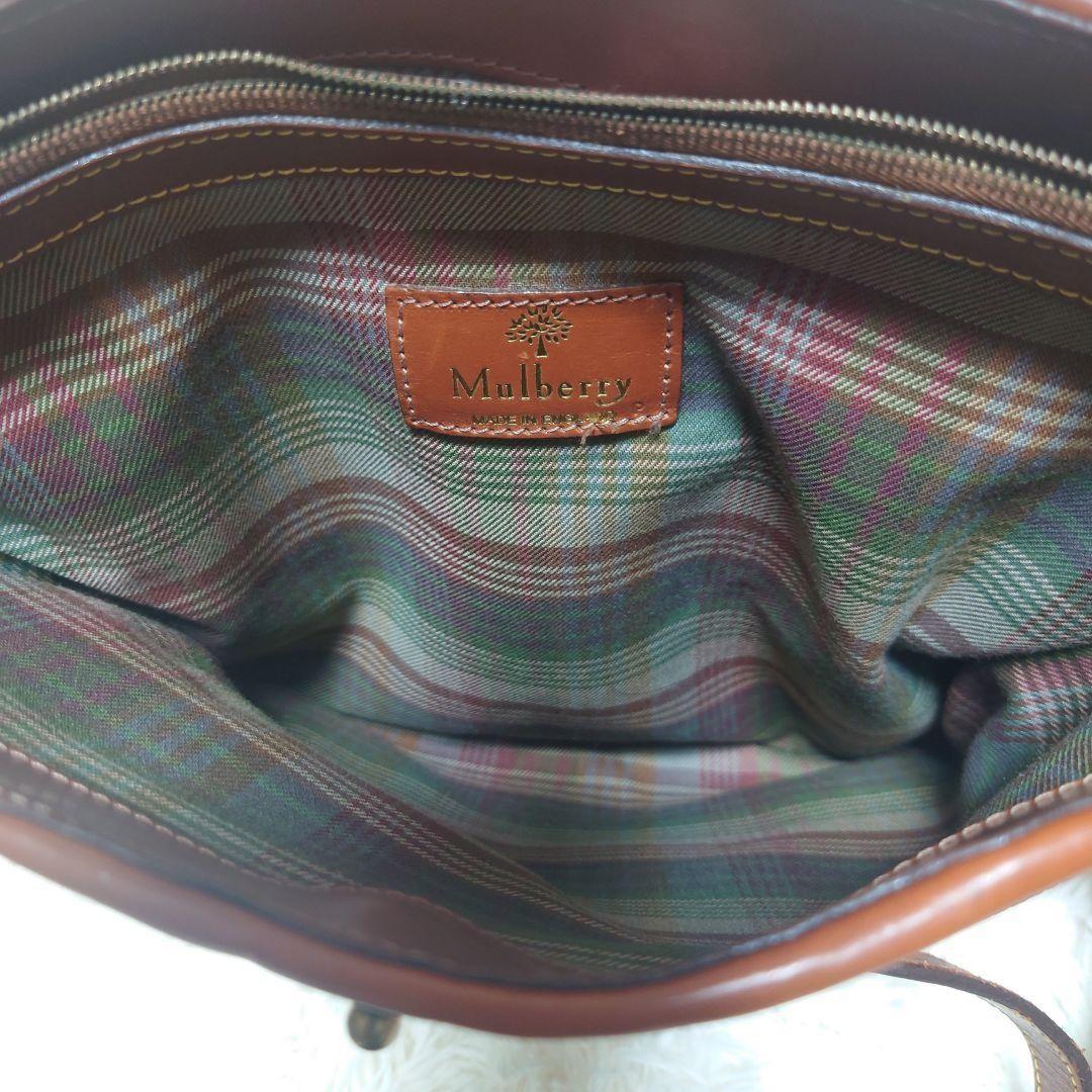 MULBERRY Shoulder Bag Purse Leather Navy Camel Authentic