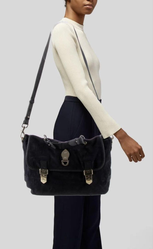 MULBERRY Shoulder Bag Purse Suede Dark Blue Authentic