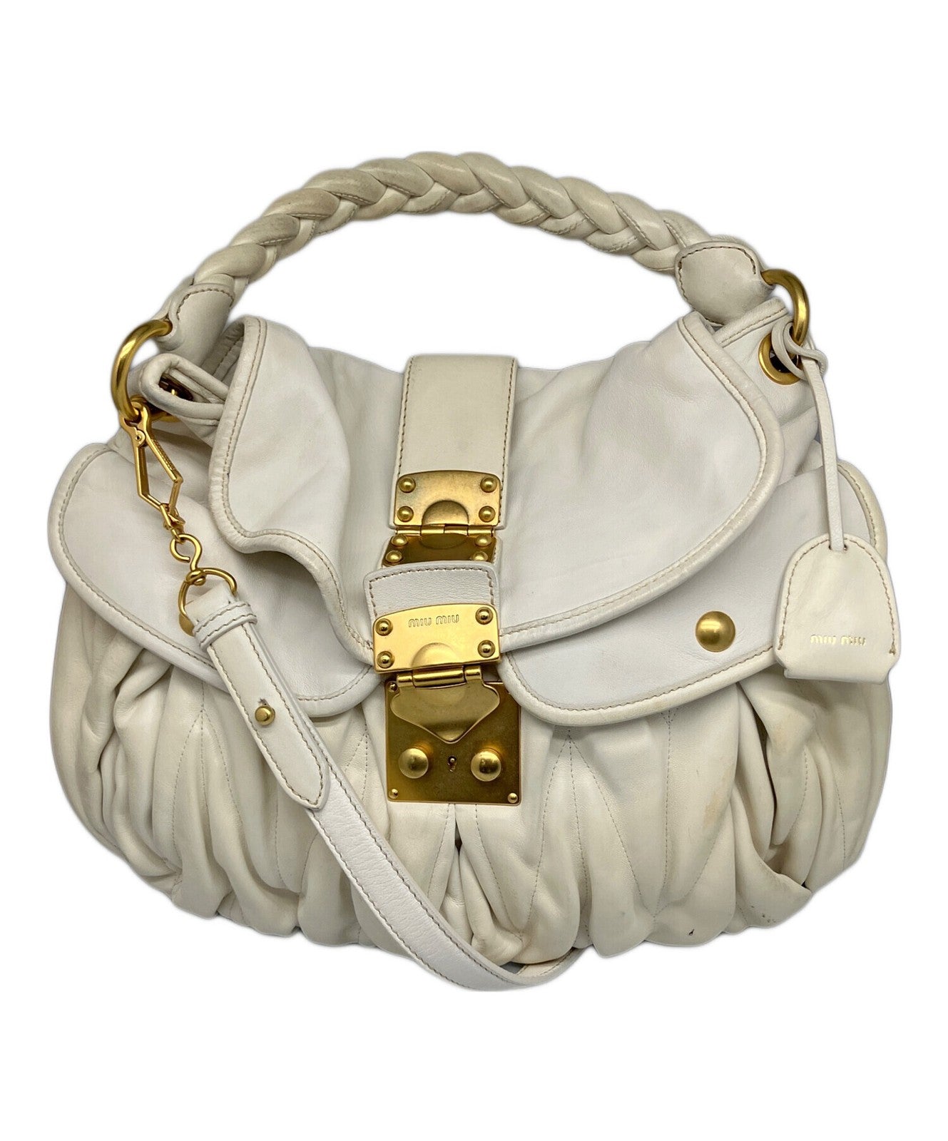 MIU MIU Hand Shoulder Bag Tote Purse 2way Matelasse White Authentic