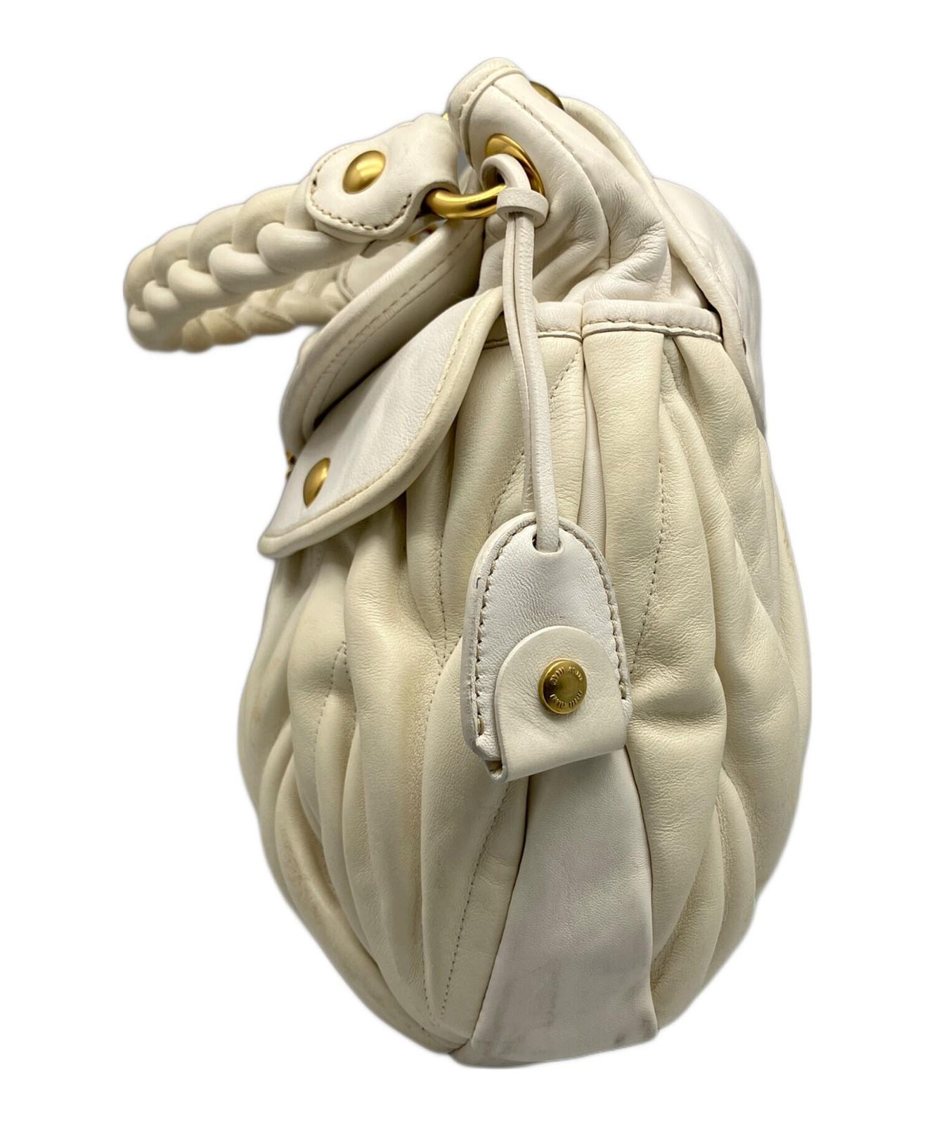 MIU MIU Hand Shoulder Bag Tote Purse 2way Matelasse White Authentic