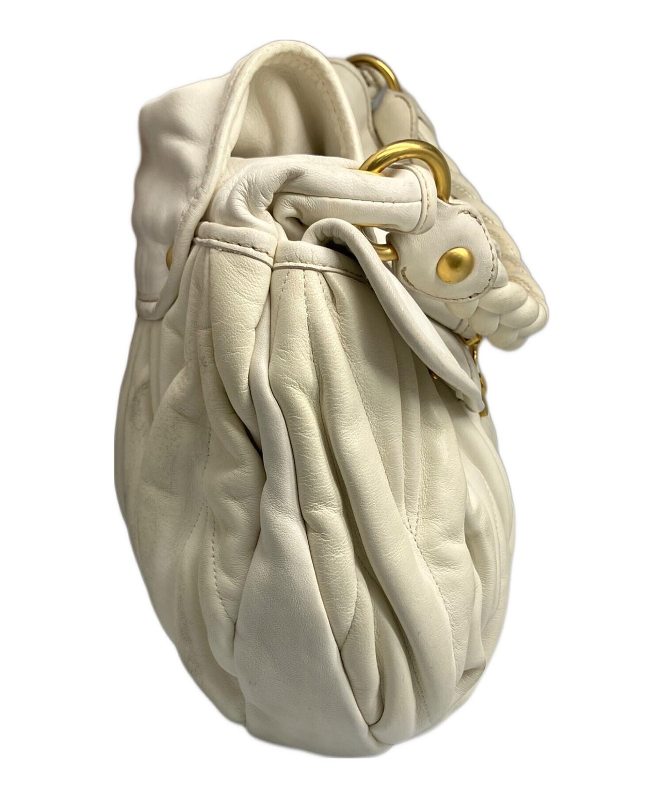 MIU MIU Hand Shoulder Bag Tote Purse 2way Matelasse White Authentic