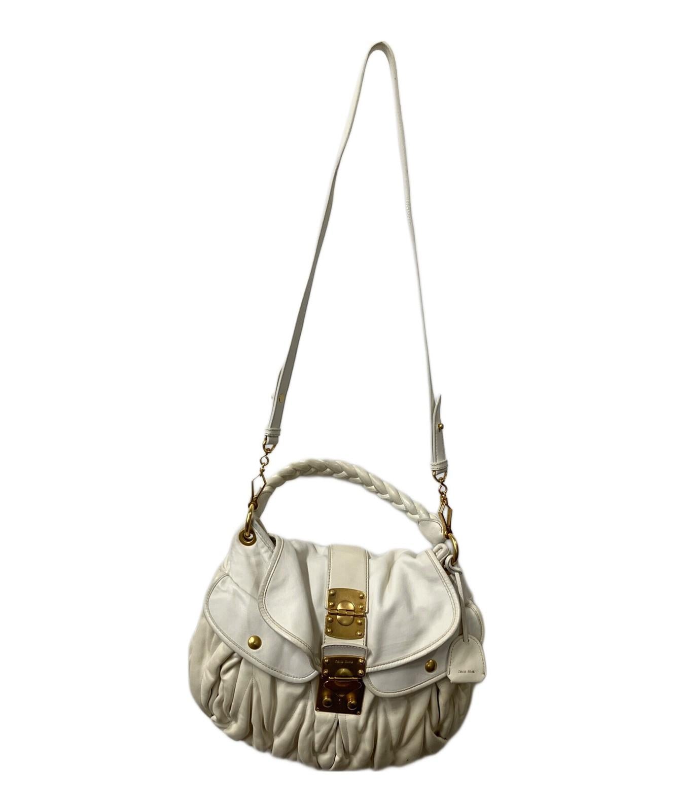 MIU MIU Hand Shoulder Bag Tote Purse 2way Matelasse White Authentic