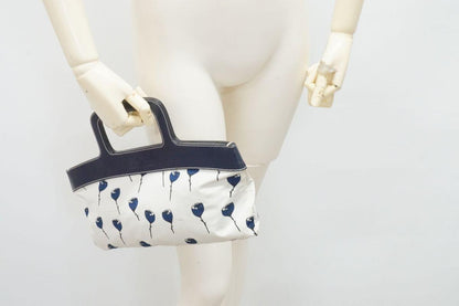 MIU MIU Hand Bag Tote Purse Leather Nylon Canvas Navy Authentic