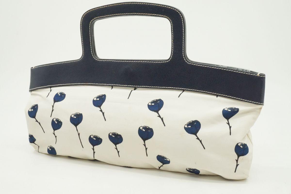 MIU MIU Hand Bag Tote Purse Leather Nylon Canvas Navy Authentic