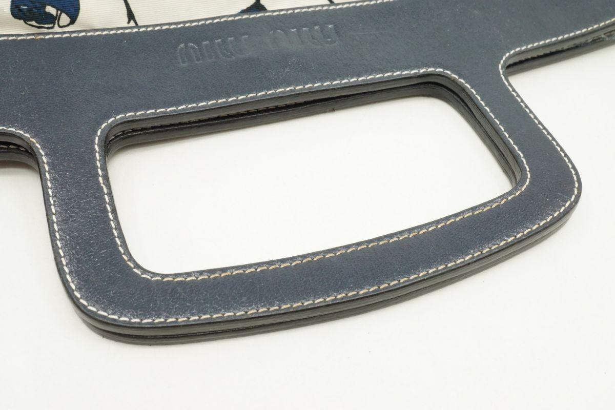 MIU MIU Hand Bag Tote Purse Leather Nylon Canvas Navy Authentic