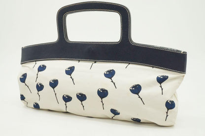 MIU MIU Hand Bag Tote Purse Leather Nylon Canvas Navy Authentic