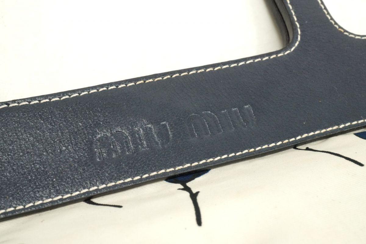 MIU MIU Hand Bag Tote Purse Leather Nylon Canvas Navy Authentic