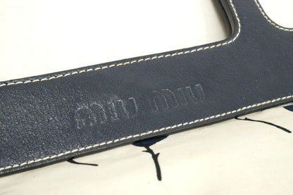 MIU MIU Hand Bag Tote Purse Leather Nylon Canvas Navy Authentic