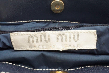 MIU MIU Hand Bag Tote Purse Leather Nylon Canvas Navy Authentic
