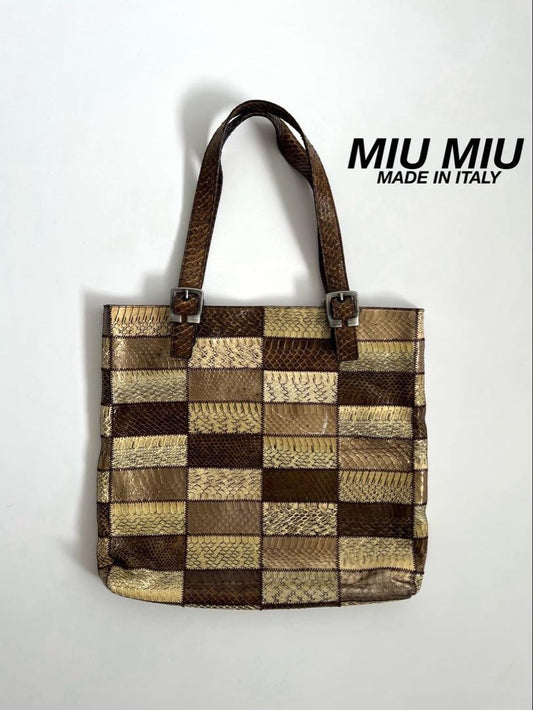 MIU MIU Hand Bag Tote Purse Beige Brown Authentic