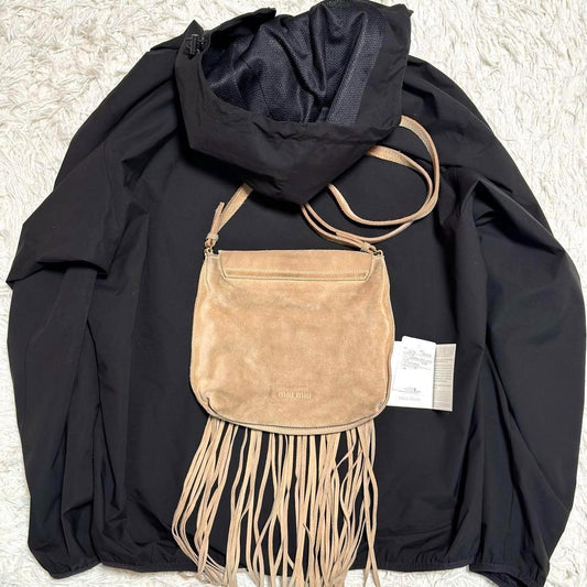 MIU MIU Shoulder Bag Purse fringe Suede Brown Authentic
