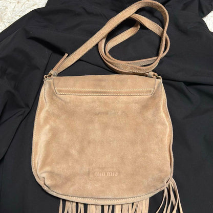 MIU MIU Shoulder Bag Purse fringe Suede Brown Authentic