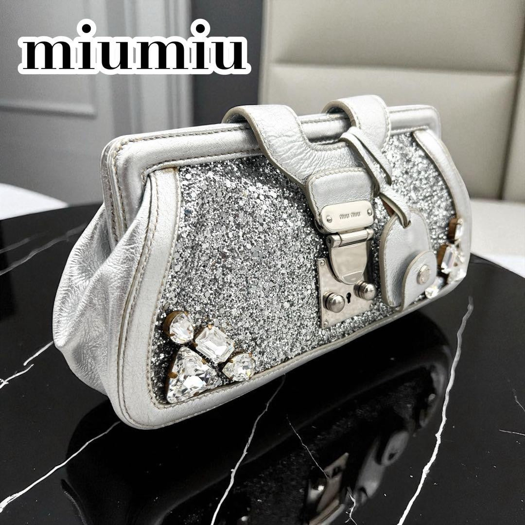 MIU MIU Clutch Bag Second Bag Logo Sequin Authentic