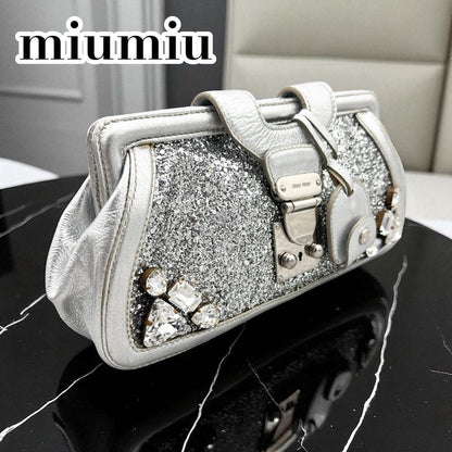 MIU MIU Clutch Bag Second Bag Logo Sequin Authentic