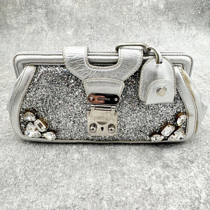MIU MIU Clutch Bag Second Bag Logo Sequin Authentic