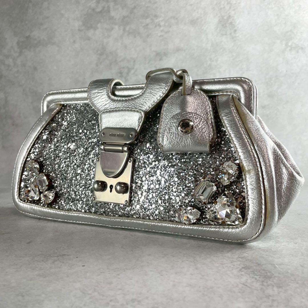 MIU MIU Clutch Bag Second Bag Logo Sequin Authentic