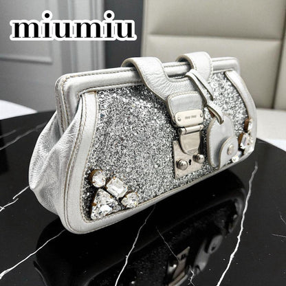 MIU MIU Clutch Bag Second Bag Logo Sequin Authentic