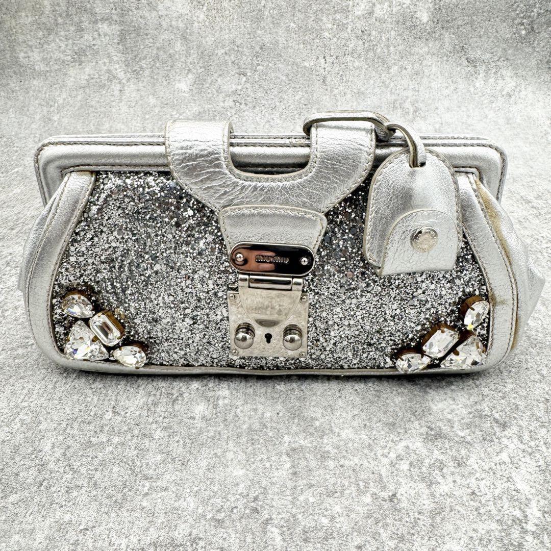 MIU MIU Clutch Bag Second Bag Logo Sequin Authentic
