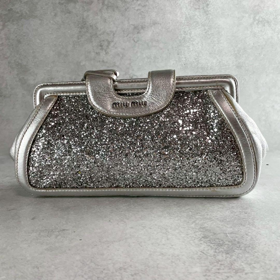 MIU MIU Clutch Bag Second Bag Logo Sequin Authentic