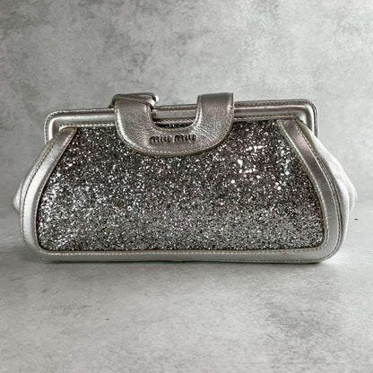 MIU MIU Clutch Bag Second Bag Logo Sequin Authentic