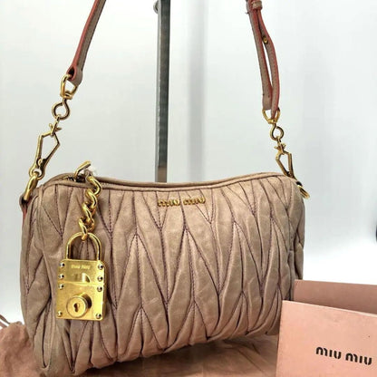 MIU MIU Accessory Pouch Shoulder Bag Purse Matelasse Logo Pink Authentic
