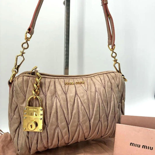MIU MIU Accessory Pouch Shoulder Bag Purse Matelasse Logo Pink Authentic