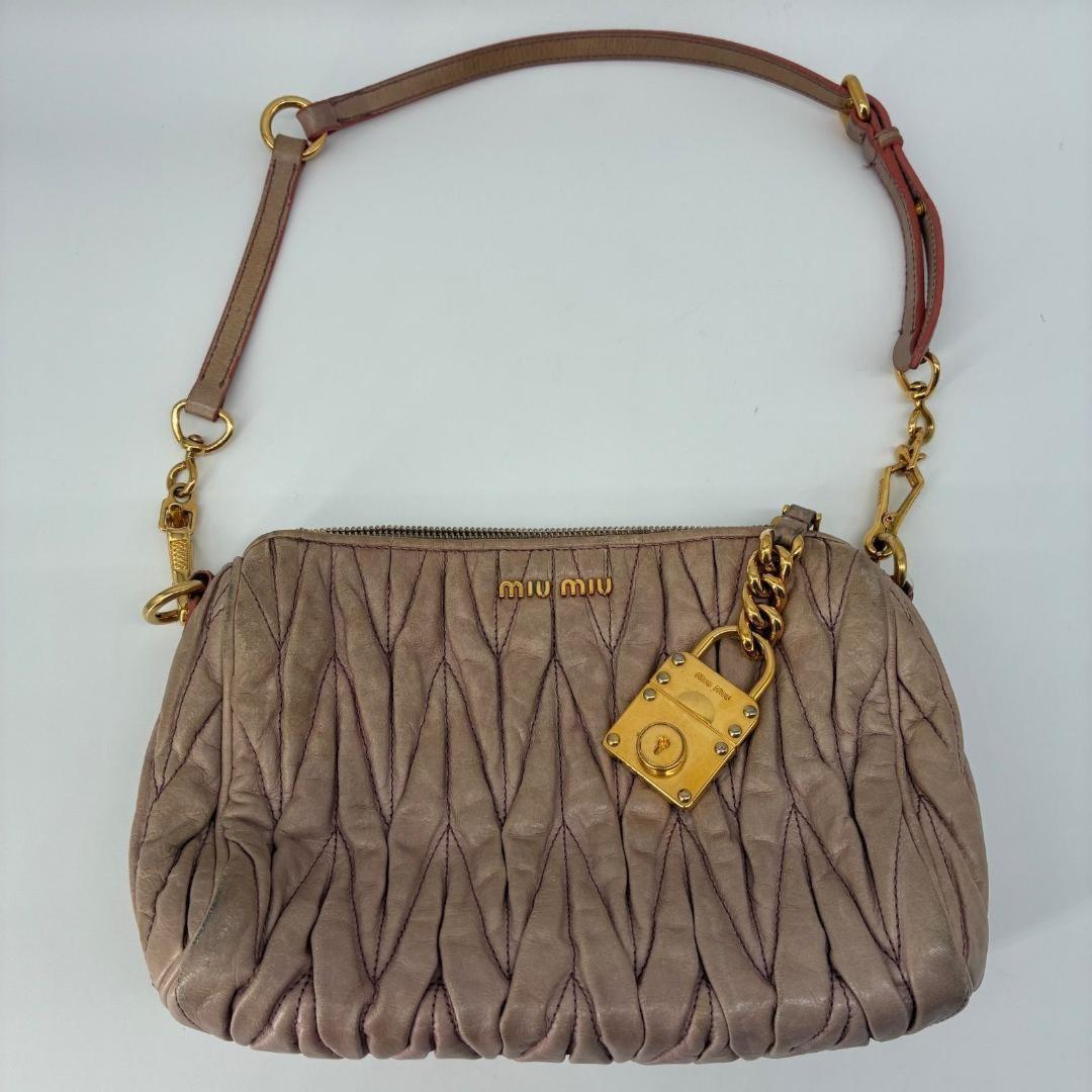 MIU MIU Accessory Pouch Shoulder Bag Purse Matelasse Logo Pink Authentic