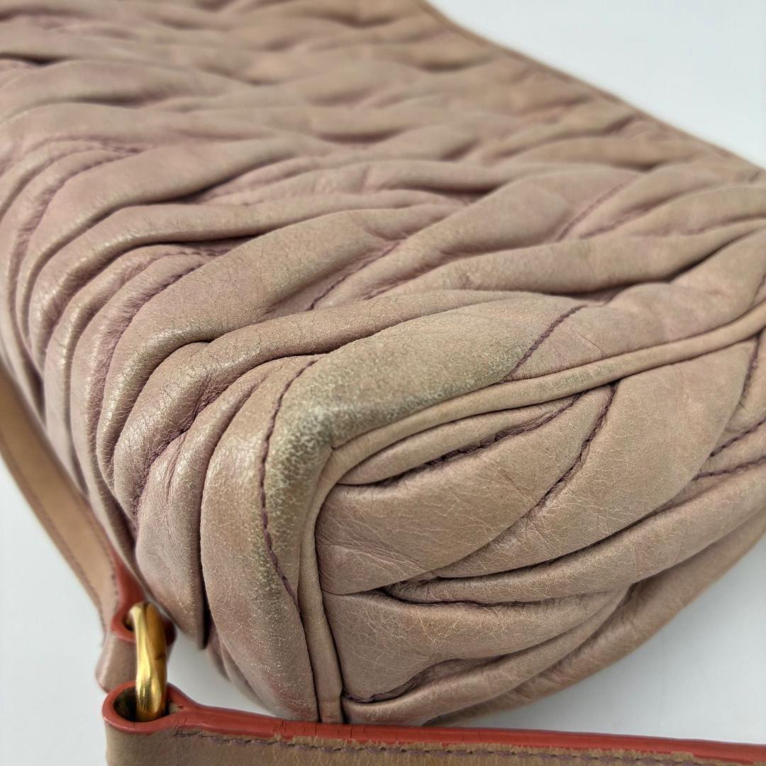 MIU MIU Accessory Pouch Shoulder Bag Purse Matelasse Logo Pink Authentic